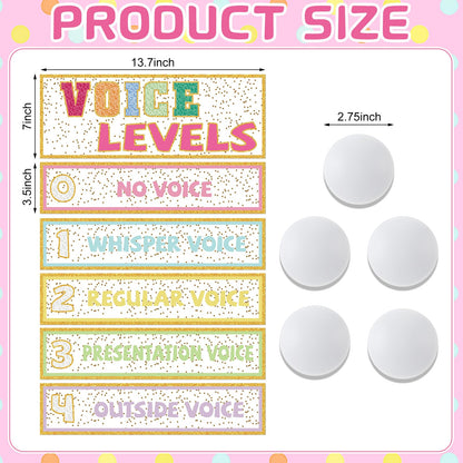 Glooglitter 5 Pcs School Magnetic Voice Level Chart Poster and Push Light Boho Classroom Decor LED Tap Light Chart Noise Voice Level Rules Sign for Classroom Teachers Back to School Supplies