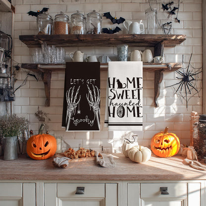 Artoid Mode Skeleton Hand Spooky Halloween Kitchen Dish Towels, 18x26 Inch Quick Dry Microfiber Hand Towels for Kitchen Drying Set of 4