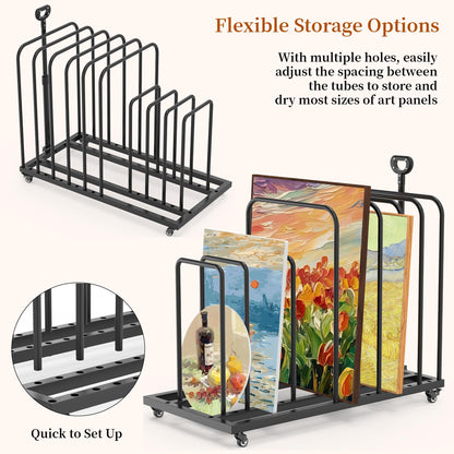 Tredre Art Storage Rack with Handle & Wheels, Adjustable Metal Art Drying Painting Rack, Large Canvas Storage Display Stand for Drawing Boards, Panel, Crafts, Art Studio, Classroom and Gallery