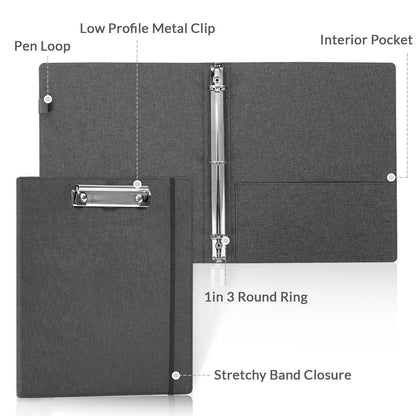 SKYDUE Clipboard Binder with Dividers,1 Inch 3 Ring Binder with Clipboard on Front for Organizer, Clipboard Folder with Pocket, Labels Office Supplies Gray