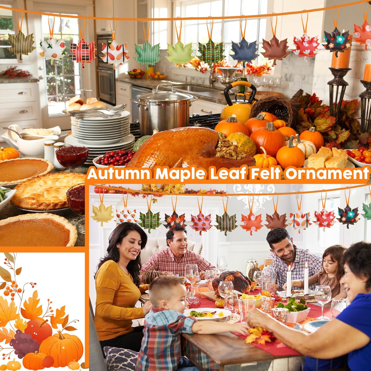 36 Pcs 3D Felt Maple Leaf Ornaments Thanksgiving Tree Decorations Fall Ornaments with Tree Felt Leaves Maple Fall Decorations for Home Autumn Decoration