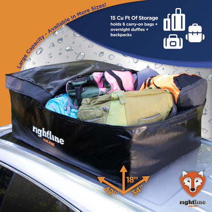 Rightline Gear Sport Jr Waterproof Rooftop Cargo Carrier for Top of Vehicle, Attaches With or Without Roof Rack, 10 Cubic Feet, Black