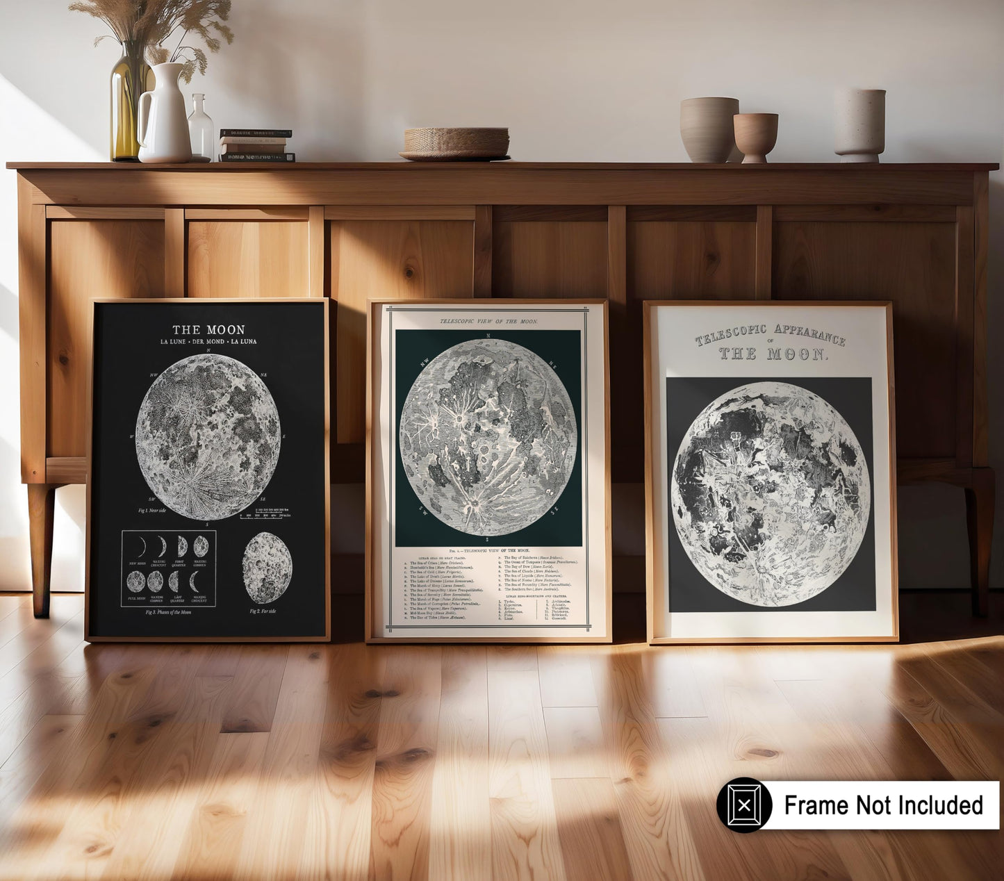 Poster Master 3-Piece Moon Wall Art Set, 8x10 Unframed Art Print Posters, Lunar Home Decor, Astrological Room Decoration Poster, Black & White Moon Design, Gift for Planetary Astrology Fans