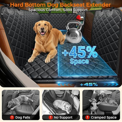 URPOWER XL Dog Backseat Extender for Full-Size Crew Cab Truck, Hard Bottom Dog Car Seat Cover for Back Seat Holds 400lbs, Waterproof Dog Hammock Pet Rear Seat Protector Travel Bed for F150 / Silverado