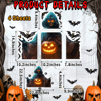 Halloween Window Decorations Clings Large Ghost Decals for Glass Door Double Sided Scary Window Decal Removable Indoor Halloween Party Supplies Spooky Bats Static Decal for Home Office Holiday Decor