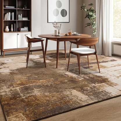 Kelarea Living Room Rug, 4x6 Rug Modern Abstract Washable Rugs Brown Foldable Faux Wool Vintage Carpets, Non Slip Rug for Bedroom, Dining Room, College Dorm, Kids Playroom, Home Office