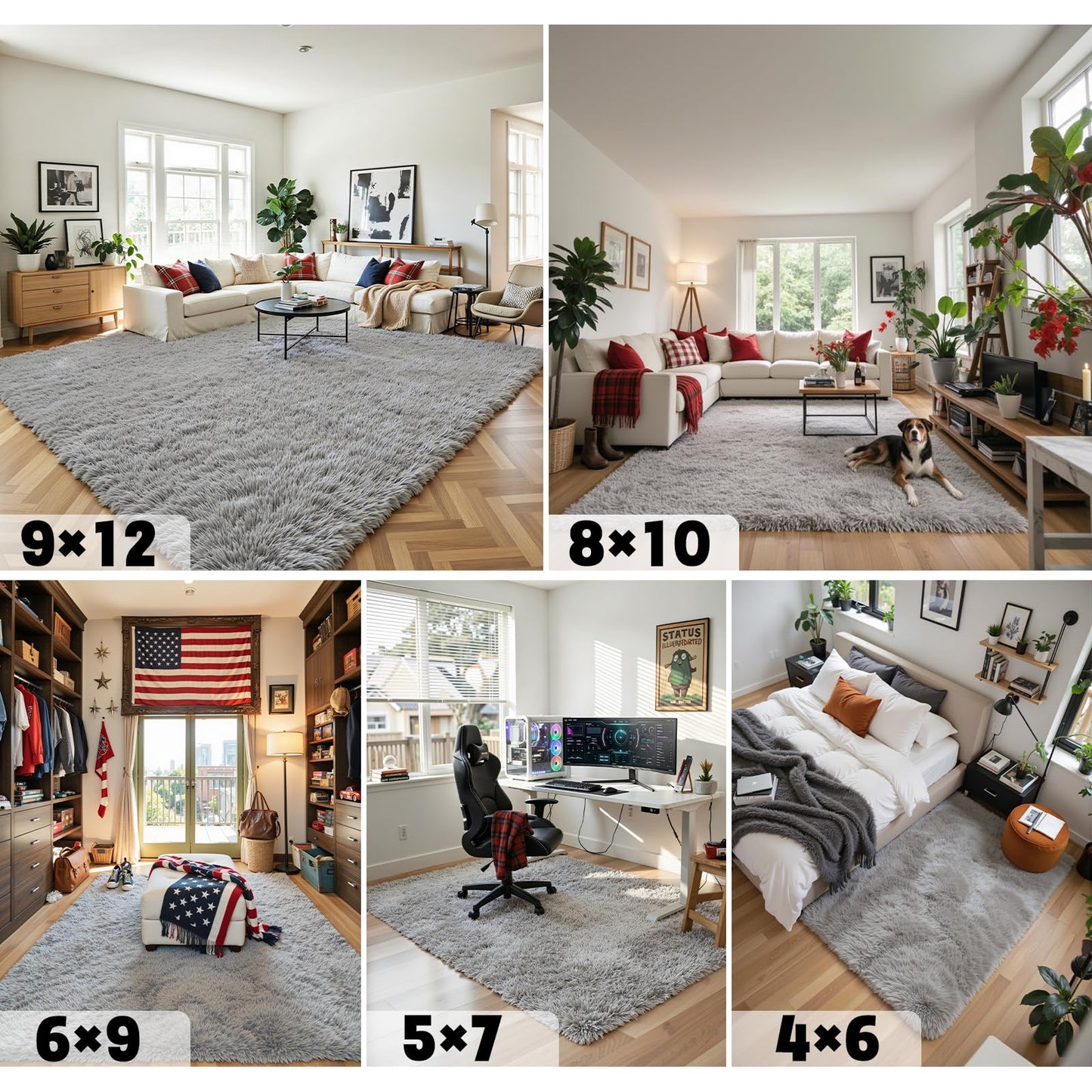 junhejiamei 8x10 Area Rugs for Living Room Bedroom Rug, Large Shaggy Soft Plush Furry Bedside Rug, Area Rugs for Home Decor (Light Grey, 8x10 Feet)