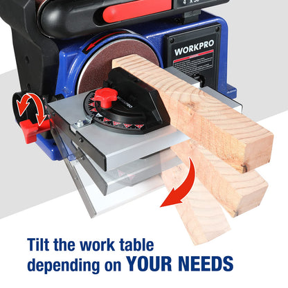 WORKPRO Belt Disc Sander, 4 in. x 36 in. Belt & 6 in. Disc Sander with 6pcs Sandpapers, Cast Iron Base for Sanding Woodworking, DIY Decoration