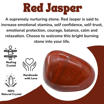 Amazing Gemstone Red Jasper Crystals and Healing Stones Tumbled - 1 oz Red Jasper Stone Gem Stones, Natural Healing Stones for Energy Balance, Stress Relief - Premium Polished Gems Rocks