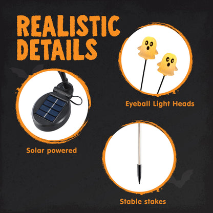 JOYIN Halloween Decorations Outdoor Solar Cute Ghost Lights, 2 Pcs 12LEDs Solar Powered Hovering Ghost Yard Stakes, Cute LED Pathway Lights Decor for Halloween Graveyard Garden Yard Patio Lawn