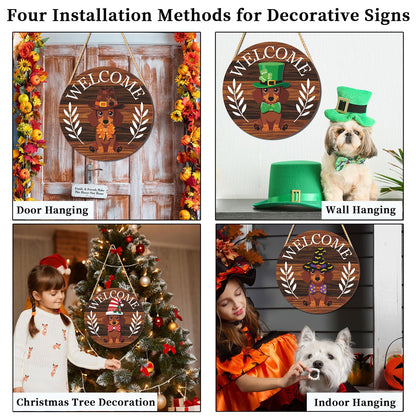 SYBOYEGE Animal-Shaped Round Interchangeable Welcome Sign, Interchangeable Door Sign with Magnetic Accessories & Detachable Hats and Clothes, Interchangeable Seasonal Decor for Easter, Valentines Day (Blue, MZ993A)