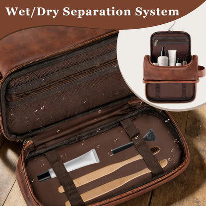 Aganmi Personalized Toiletry Bag Fathers Day Birthday Gifts for Men Dad Husband, Custom Initial PU Leather Waterproof Toiletry Organizer Dopp Kit Shaving Bag Travel Essential for Men (Reddish Brown J)