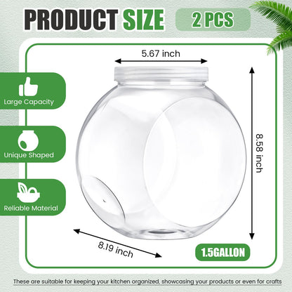 Willinglong 2 Pcs Plastic Candy Jar with Lid 192 oz/ 1.5 Gallon Large Slanted Storage Jar Clear Food Storage Canisters for Cookies Jelly Beans Snacks Candy Buffet Indoor Outdoor Wedding (White)