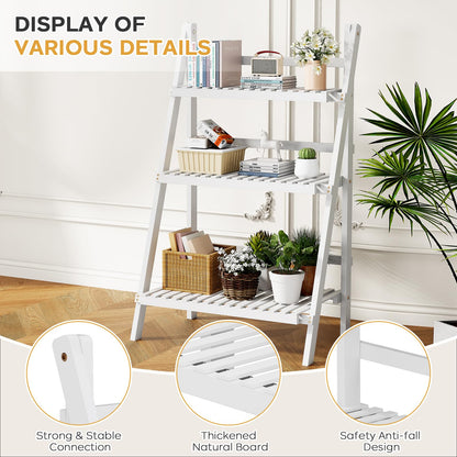 oakvivo Bamboo Bookshelf 3-Tier Ladder Shelf, 39.4” Freestanding Open Bookcase Book Shelf Bathroom Storage Shelf Unit Plant Stand for Small Space, Living Room, Bedroom, Home Office, White