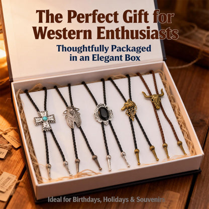INSYOHO 5 Pcs Western Cowboy Bolo Tie for Men Women Native American Turquoise Cross Leather Necktie Rodeo Costume Necklace Accessories with Cicada, Fox Head, Bull Head Pendant Designs