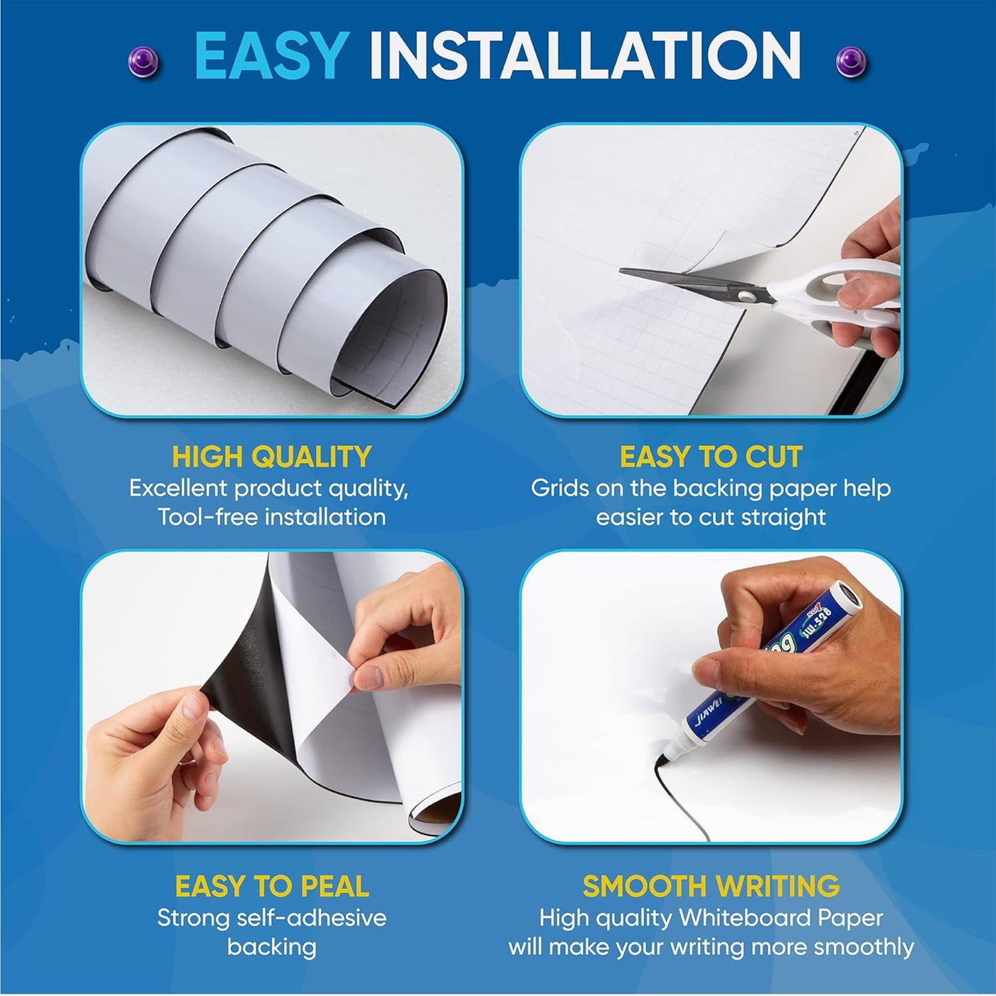 YOUNGJQ Magnetic Whiteboard Contact Paper 39" x 18" Adhesive Magnetic Dry Erase White Board Sticker for Wall, Peel and Stick Wallpaper, Easy to Write and Clean for Playroom Office
