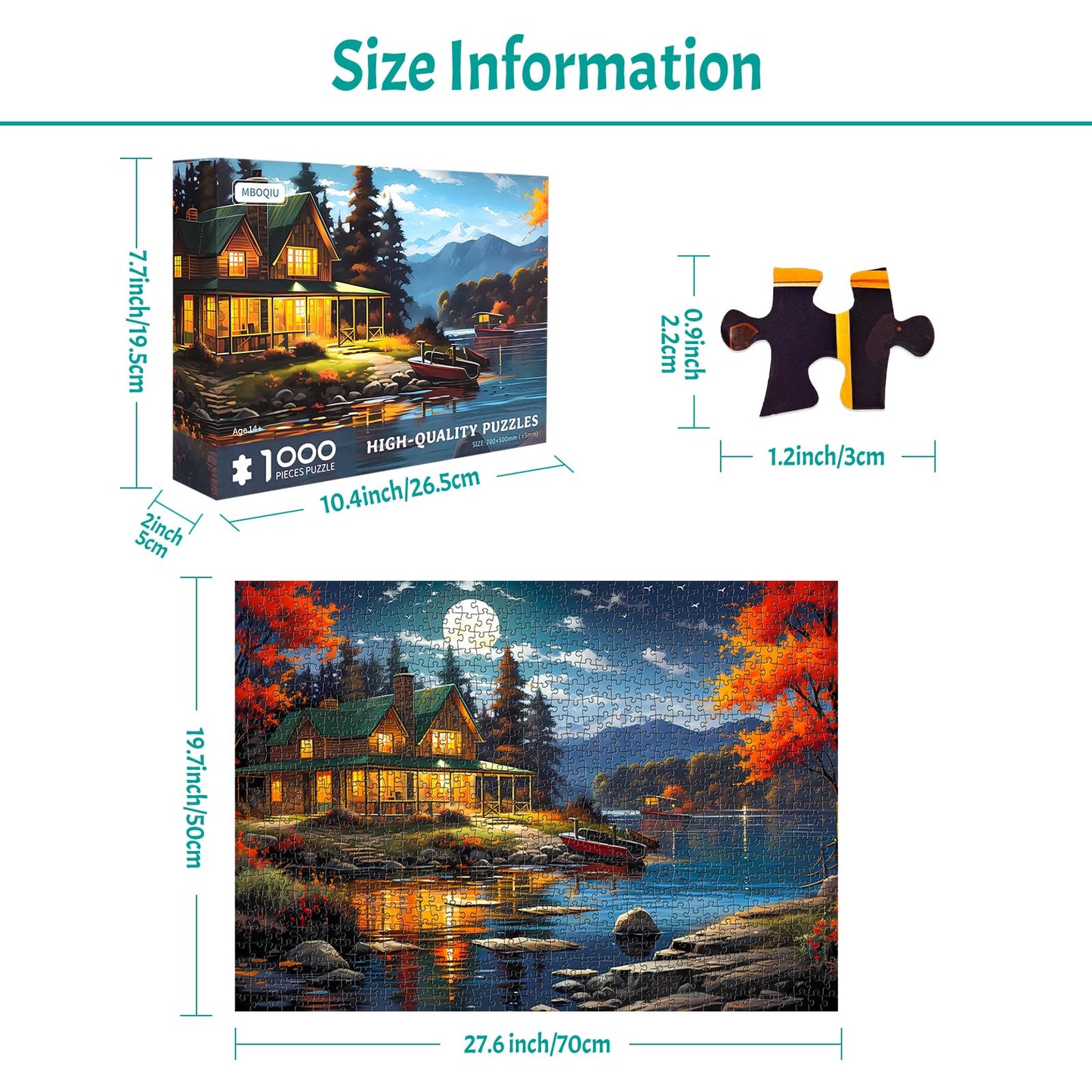 MBOQIU 1000 Piece Puzzle for Adults - Moonlight Cabin Puzzles for Adults 1000 Pieces, Letters on Back, Cozy Lake View Jigsaw Puzzle, Challenging Puzzles for Teens Seniors - 27.6 x 19.7 inches