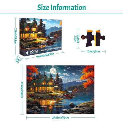 MBOQIU 1000 Piece Puzzle for Adults - Moonlight Cabin Puzzles for Adults 1000 Pieces, Letters on Back, Cozy Lake View Jigsaw Puzzle, Challenging Puzzles for Teens Seniors - 27.6 x 19.7 inches