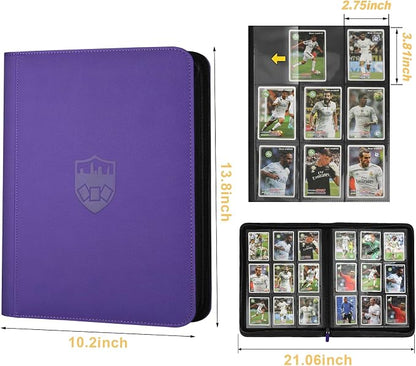 360 Cards Ringless 9-Pocket Side Loading Trading Card Binder, PU Zipper Fixed Page Card Album for TCG Sports Cards, Not Fit Top Loaders (Purple)