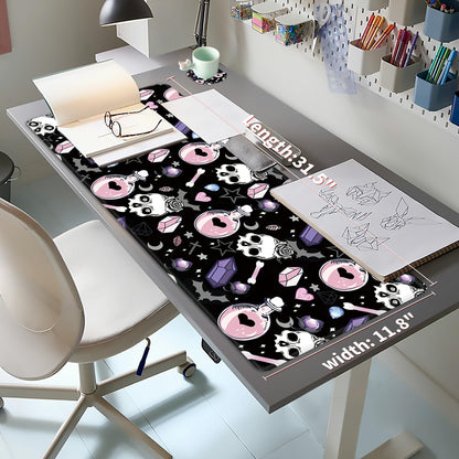 XXL Extended Mouse Pad with Coaster 31.5 x 11.8 Full Desk Mousepad Stitched Edges Pad Extended Large Gaming Mouse Pad for Office Home Desk Mat-Skull Goth Magic Cute Witchy