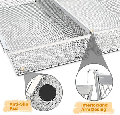 Flatware Organizer with Interlocking Arm (Grey) - 2 Pack 14.7" X 6.1" X 2" Utensil Drawer Organizer