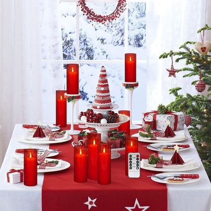 Grcdoyvl 24-Pack Red Flameless LED Candles - Remote Control & Timer, Realistic Flickering for Chinese New Year Decor, Valentine's Day, Romantic Home Ambiance, Fireplace Mantel & Festive Centerpieces