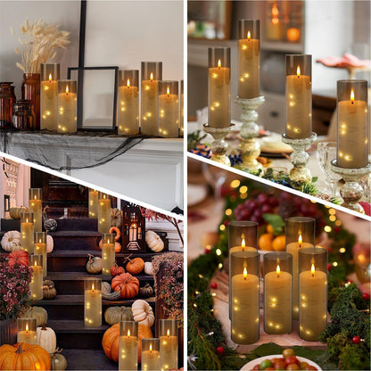 YOROXRG Flickering Flameless Candles Battery Operated with Remote,Led Pillar Candles with Realistic Moving Wick Candles for Halloween,Christmas,Home Decor Pack of 12 (D2.2 xH 5" 6" 7")(Grey)