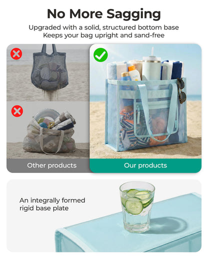 BAGSMART Mesh Beach Bag with Zipper Pocket, Large Beach Tote Bags for Women