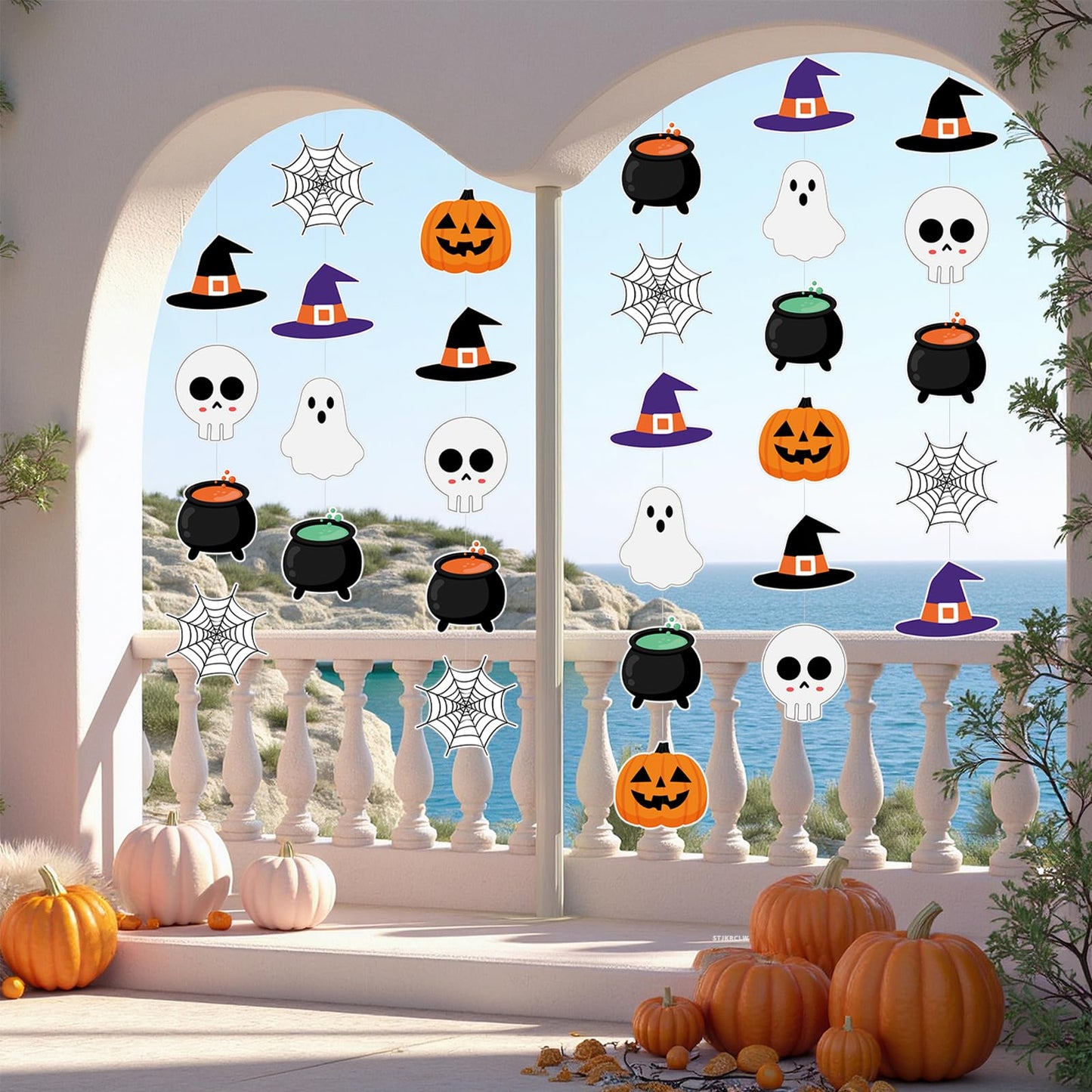 Halloween Hanging Decorations Halloween Party Banner Cute Hallowee Decor with Hallowee Witch Ghost Pattern Card Banner 8PCS Holiday Decorations, Hocus Pocus Hallowee Decorations