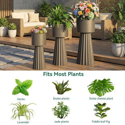 EVLIQUIL Tall Planters, Modern Iron Flower Pots Set of 3, Large Decor Plant Pots, Indoor & Outdoor for Porches, Patios and Courtyards
