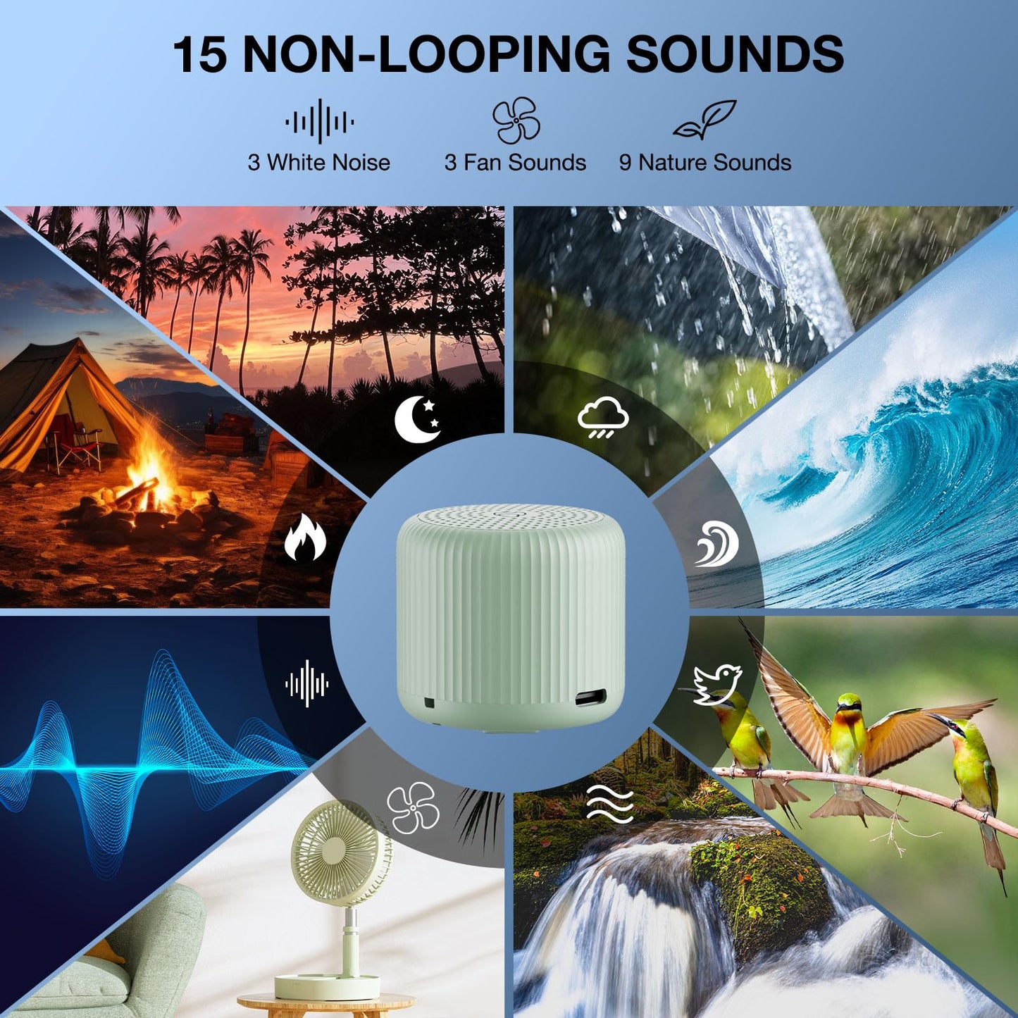 White Noise Machine Baby Portable Sound Machine,LEICEX Travel Sound Machine,15 Non-Looping Sound Timer and Memory Play, Mini White Noise Machine for Sleeping Office Travel （Mint）
