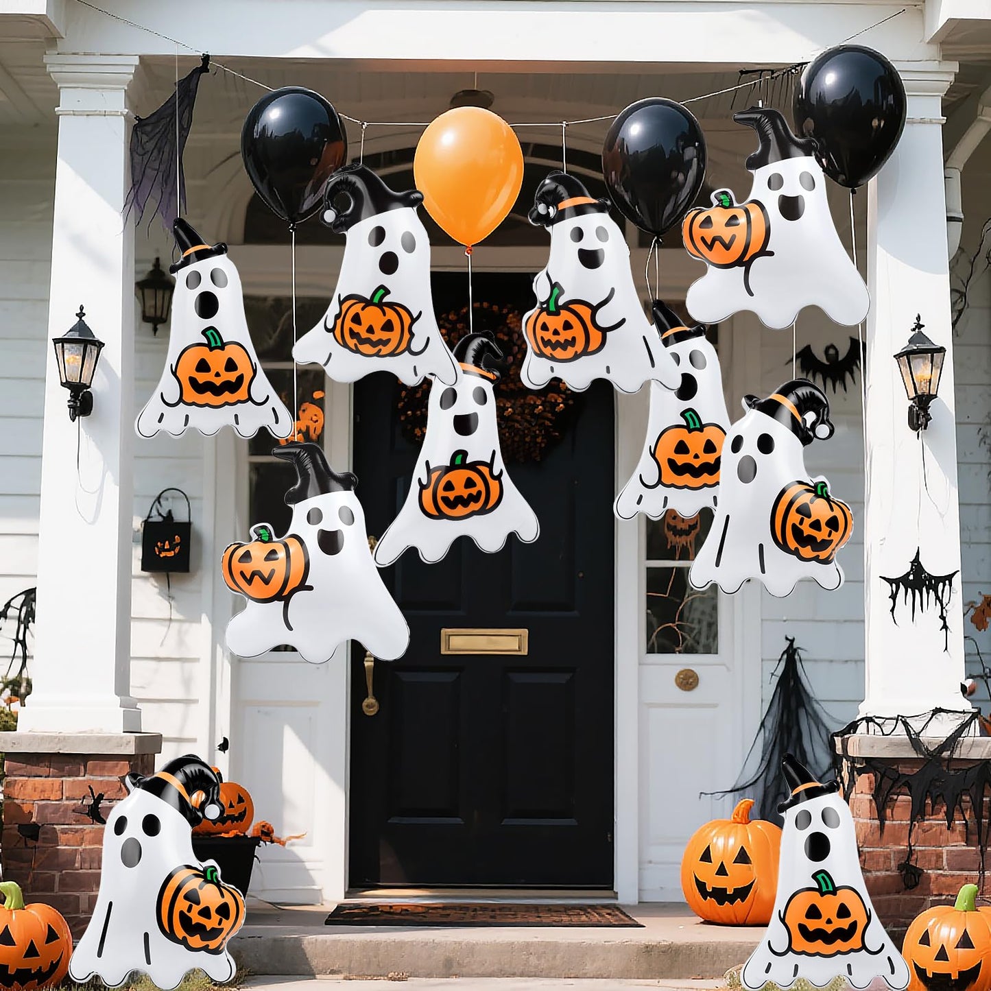 Larber 12 Packs 16 Inches Halloween Inflatable Ghost Outdoor Decorations PVC Inflatable Hanging Ghost Ornaments Blow Up Ghost for Halloween Party Yard Garden Outdoor Decoration