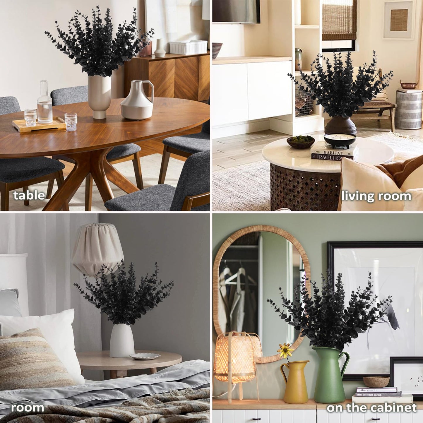 RECUTMS 36Pcs Black Eucalyptus Leaves Stems Artificial Eucalyptuses Leaf Branches for Halloween Picks Autumn Fall Floral Arrangement Wedding Centerpiece Flower Bouquet Home Office Decoration