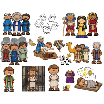 Teyva Daily 22 Pcs Bible Felt Board Stories Joseph Felt Figures Animals Bible Fairy Tales Flannel Board Stories for Classroom Storytelling Teaching
