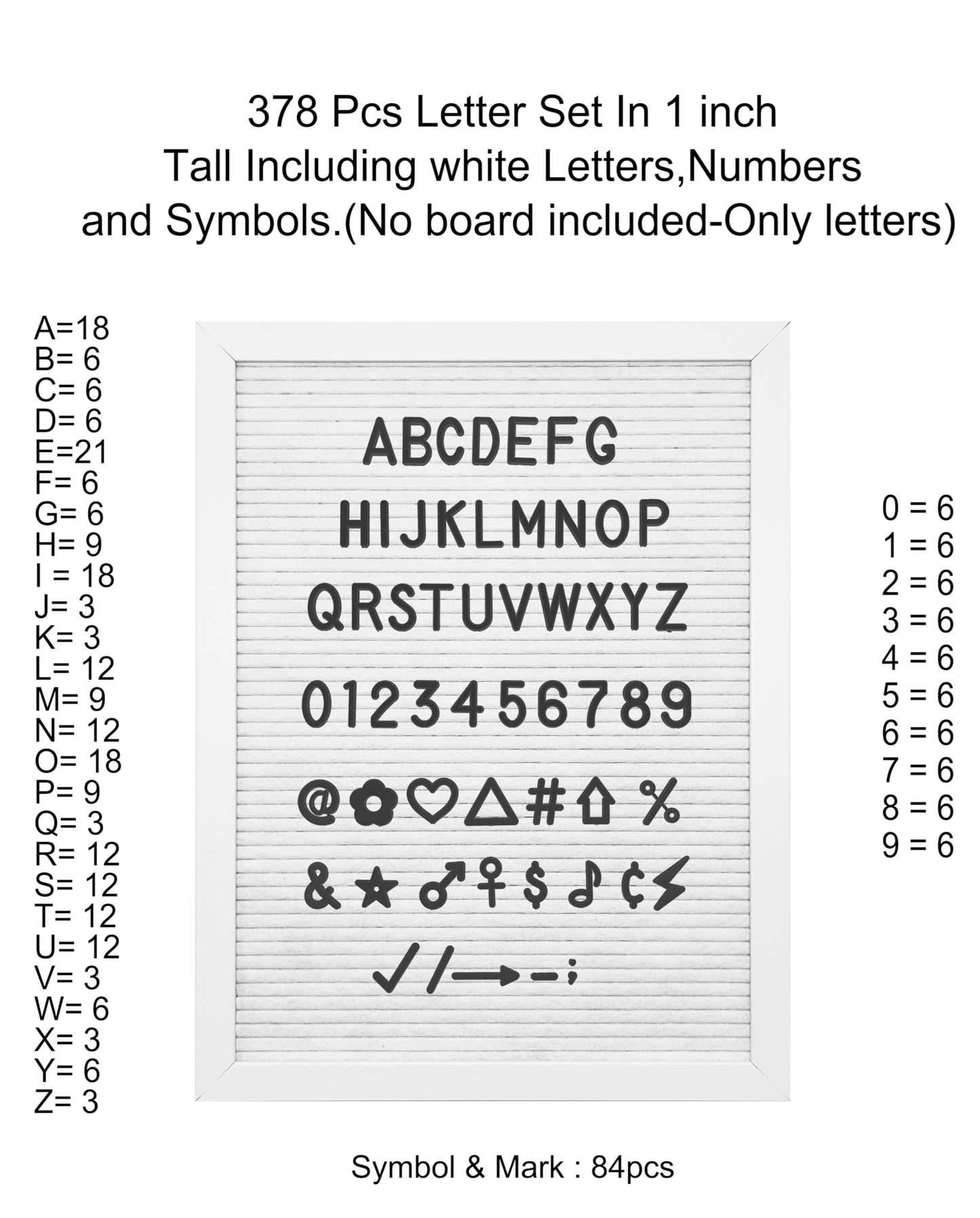 G GAMIT Pre-cut 378pcs Standard 1inch Black Letters Only (No Board Included)