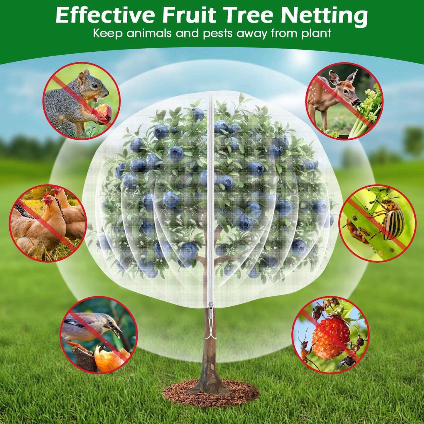4'x6' Fruit Tree Netting Cover with Zipper and Drawstring, Ultra-Fine Mesh Garden Plant Insect Pest Net Barrier Protection Covers to Prevent Squirrel Bird Deer Cicadas Bag for Blueberry Tomato-1Pcs