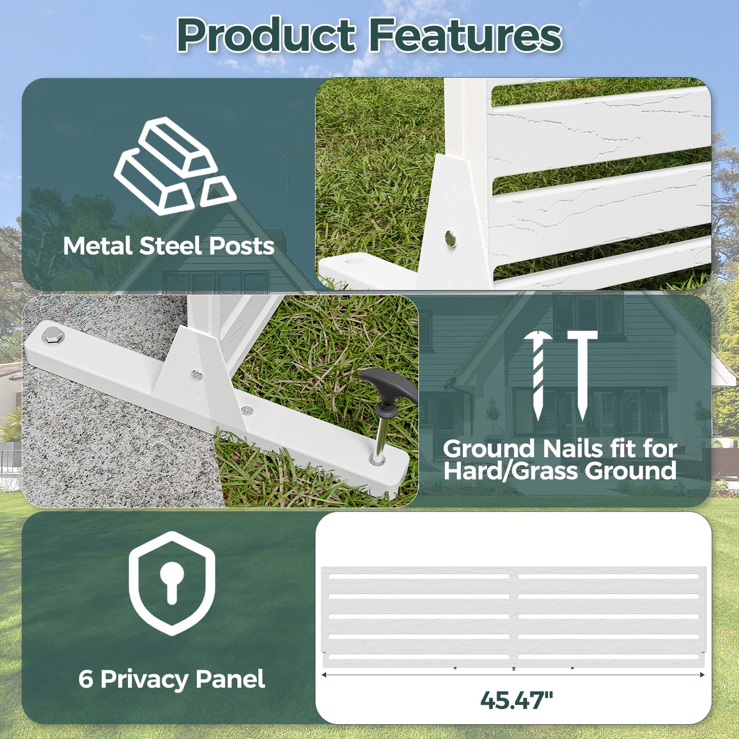 Trygoal Privacy Screen Outdoor 72" Freestanding Privacy Panel with Stand, HDPE Decorative Privacy Fence with Louver Pattern, Patio Divider Screen, Privacy Screens for Outside, Balcony, White