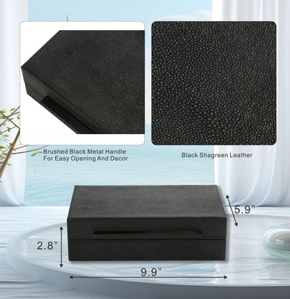 Black Small Decorative Box With Handle Faux Leather keepsake And Memory Storage Boxes Desk accessory Organizer (Black-Black, 1pack)