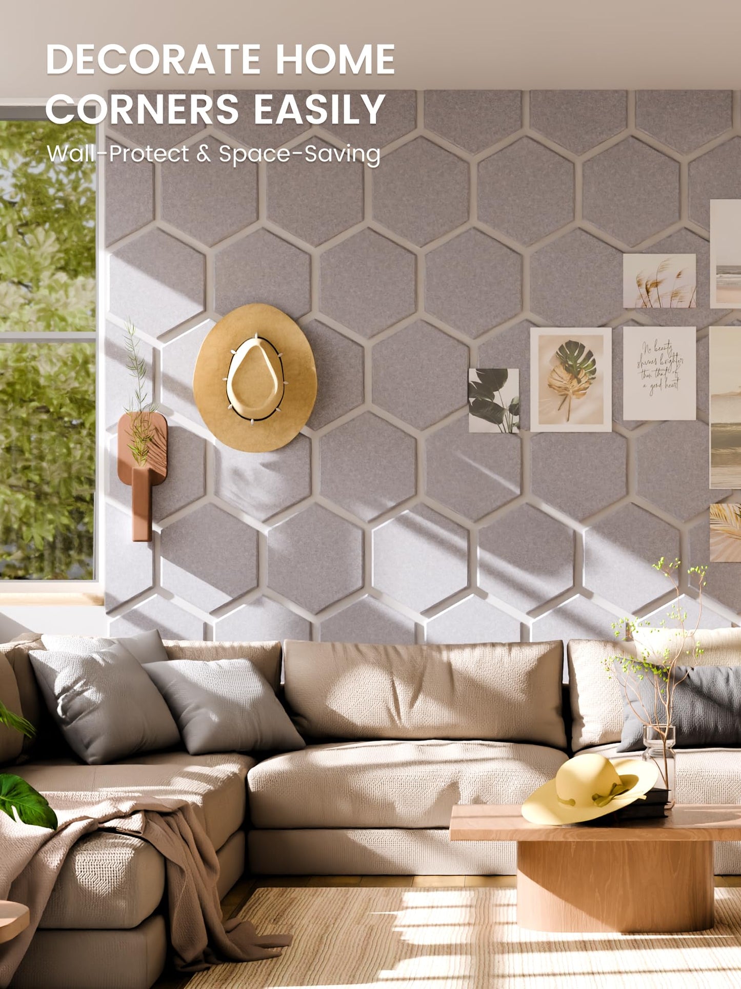 Fluxynara Hexagon Cork Board Alternative for Walls Decor-8-Pack Felt Bulletin Board Tiles,with 30 Pushpins,50 Adhesive Tabs for Office,Classrooms & Home Pin Board Felt Board-Soft Gray