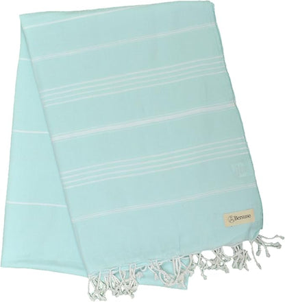 Bersuse Towels Anatolia XL Beach Blanket Throw Blanket Turkish Towel 100% Cotton Extra-Large Quick-Dry Lightweight Premium Peshtemal Towel - 61x82 Inches, Aqua Marine (Set of 3)