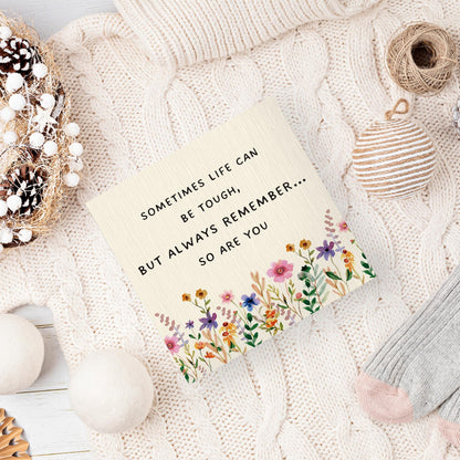 ANIANG Inspirational Wooden Box Sign, Motivational Desk Decor, Inspirational Gifts Office Desk for Women, Life Can Be Tough Wood Block Box Sign Plaque for Office Home Wall Shelf Decor