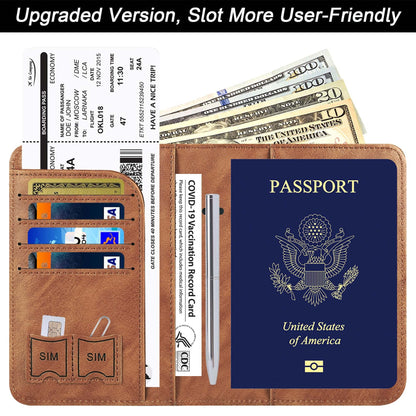 Passport Holder Cover Wallet Travel Essentials Leather Rfid Blocking Case Vacation Luggage Must Haves Travel Accessories for Men Women (116#Brown)