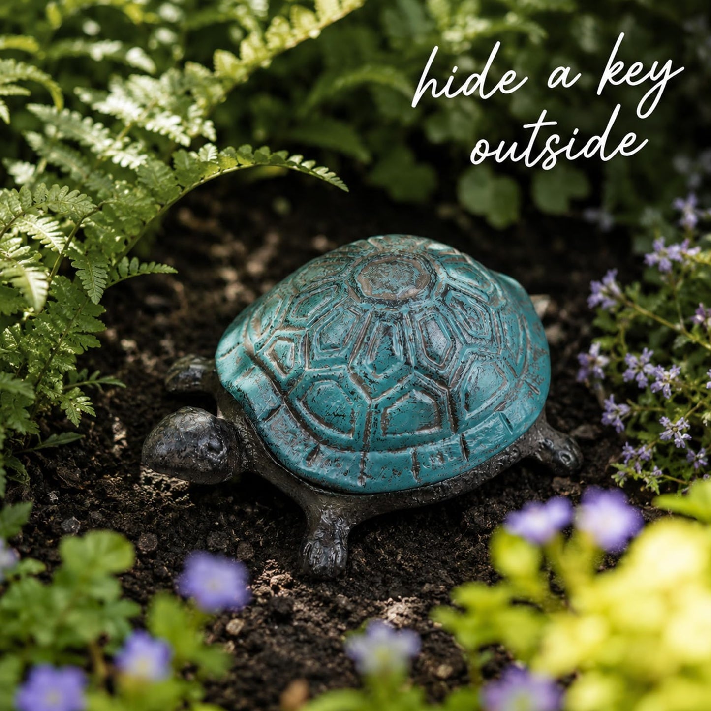 Cast Iron Turtle Key Hider Waterproof Hidden Key Holder for Outdoor, Decorative Garden Hide a Key for Yard, Patio, Lawn, Indoor & Outdoor Areas (Blue)