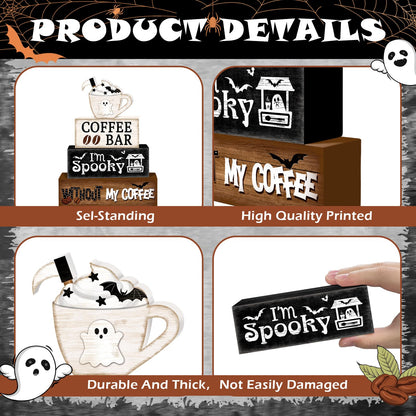 Britimes 4 Pcs Halloween Decorations for Home Coffee Ghost Table Decor Ghost Cup Tiered Tray Decorations Set Gift Rustic Farmhouse Tabletop Decor for Table & Home Office
