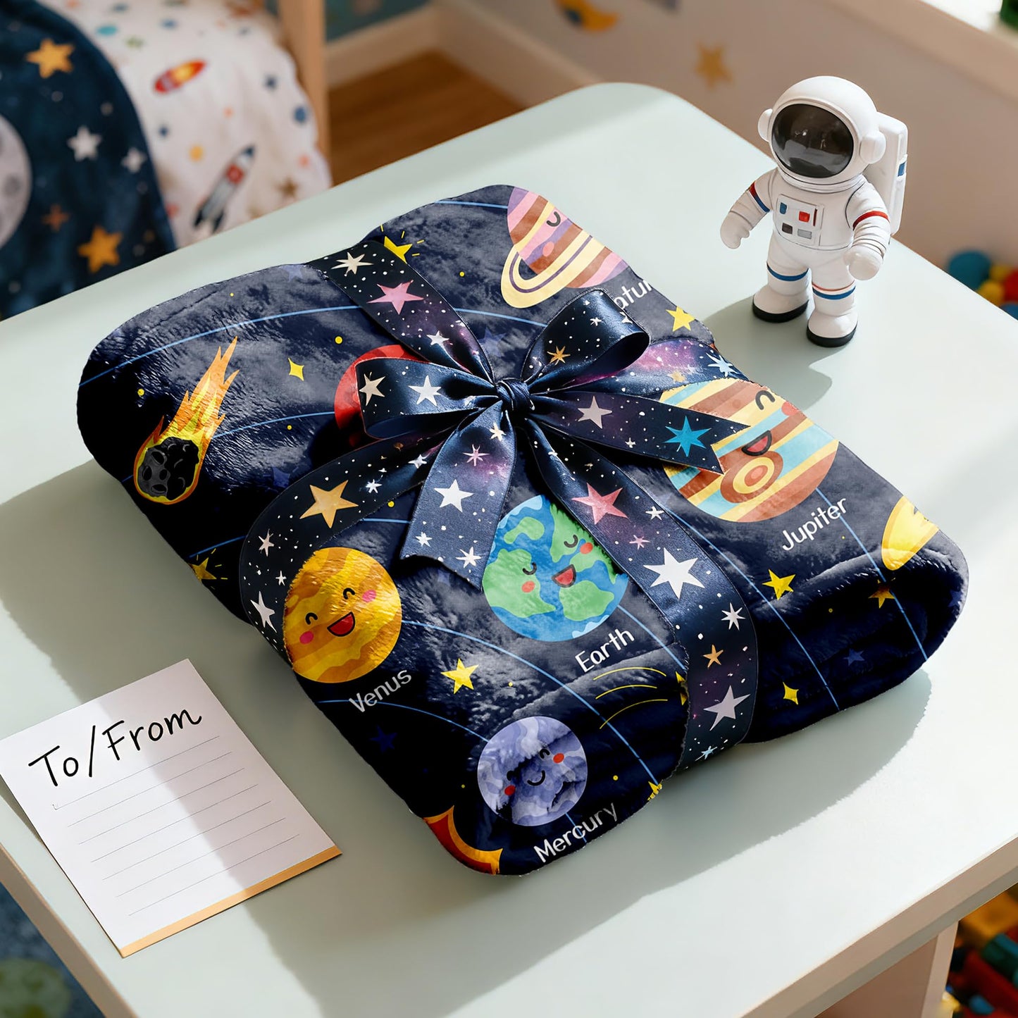 ARTBLANKET Just A Boy Who Loves Planets Solar System Space Throw Blanket Fannel Fleece Super Soft Funny Blanket Travel Throw Blanket for Bed Couch Sofa 40 x 30 Inch for Baby