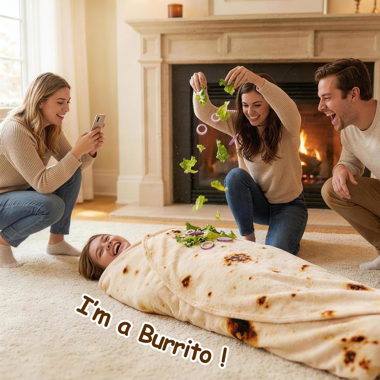 Mermaker Burrito Tortilla Taco Blanket 71 inches for Adult Kids, Realistic Tortilla Throw Blanket Funny Gifts for Women Men Teen Boy Girl, Soft Flannel Food Blanket for Christmas Birthday Gifts-Yellow
