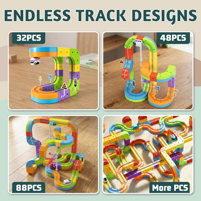 Wdebay klick Rail Electric Train Set 3D Magic Flexible Race Track for Kids 3 4 5 6 7 8 Years Old, Race Car Track with Anti-Gravity, Educational STEM LearningToy for Boys Girls Birthday