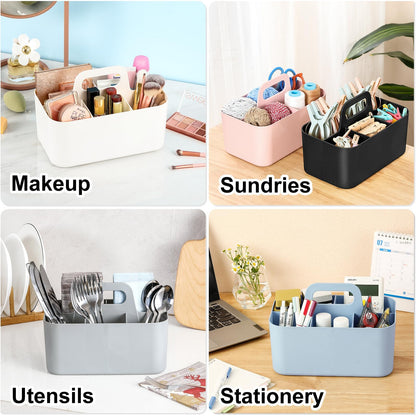 Multiuse Caddy Organizer with Handle, Portable Divided Plastic Tote Bin - Art Craft, Stationary Pen Marker Crayons, Makeup Hair Supplies Storage - Bathroom, Classroom, Dorm, Office, Desk Holder -Black