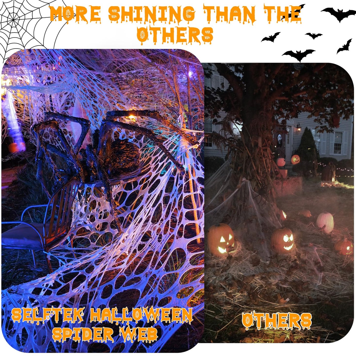 SelfTek 650 Sqft Giant SPI-der Web Halloween Decorations Outdoor, Beef Netting Stretchy SPI-ders Webbing, Cut-Your-Own Flexible Large Outdoor SPI-der Web Gauze S-piderwebs Cobwebs for Halloween Decor