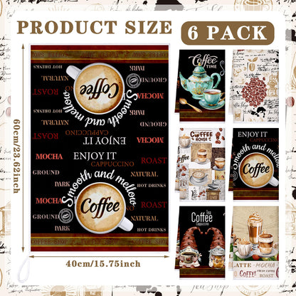 Ferraycle 6 Pcs Coffee Kitchen Towels, Absorbent Dish Towels 24 x 16 Inches, Dish Cloths, Kitchen Decorative Hand Cloths, Gifts for Cooking Baking Bathroom Bar Farmhouse(Black and Brown,Coffee Gnomes)